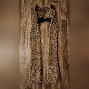 Brown Faux Fur Animal Hood Scarf